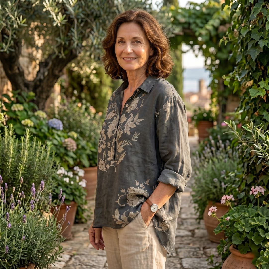 Chiara™ | Elegant Linen Blouse with Floral Print