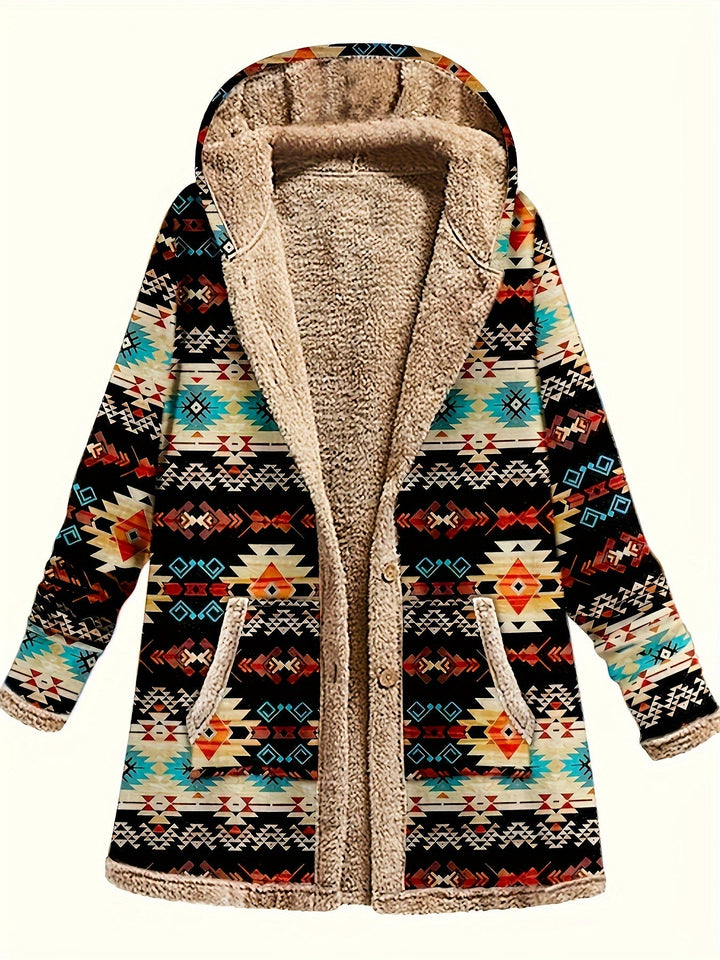 Anthea™ | Women's Southwestern Print Hooded Coat with Plush Lining