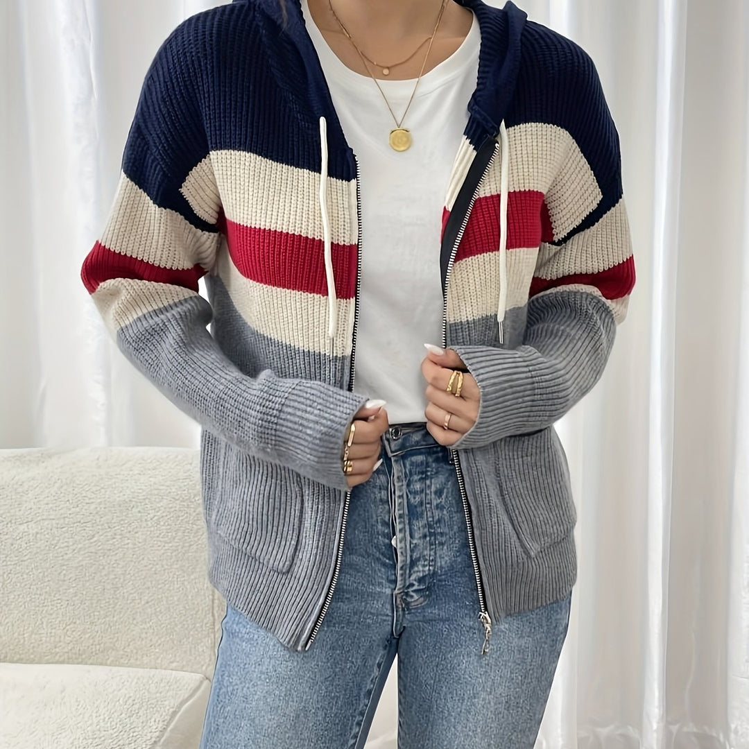 Susannah™ | Women's Colour Block Hooded Zip Cardigan with Pockets