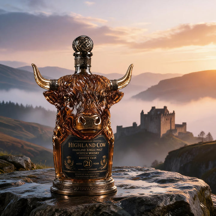 Highland Cow Whisky Decanter in Sculpted Glass with Gift Box
