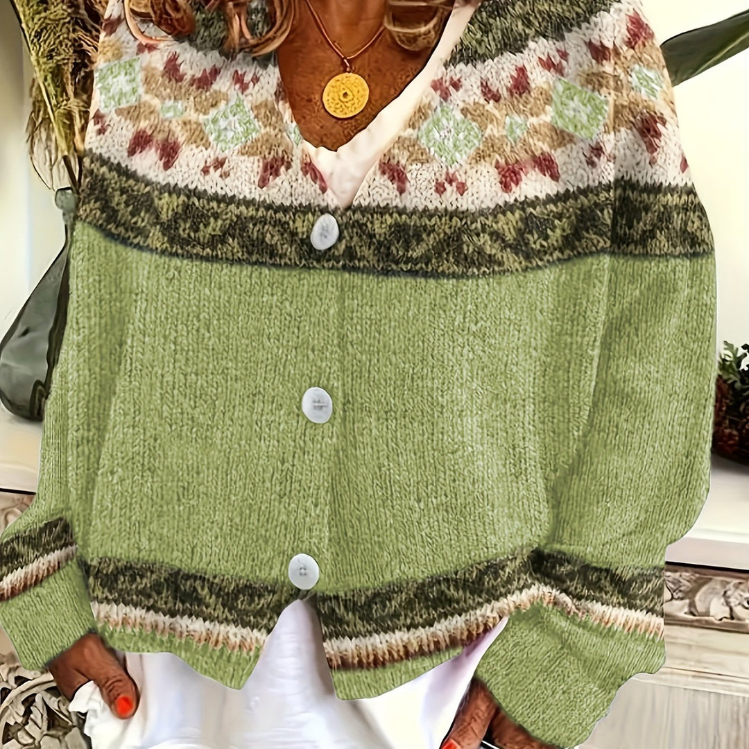 Griselda™ | Women's Fair Isle Yoke Button Front Cardigan