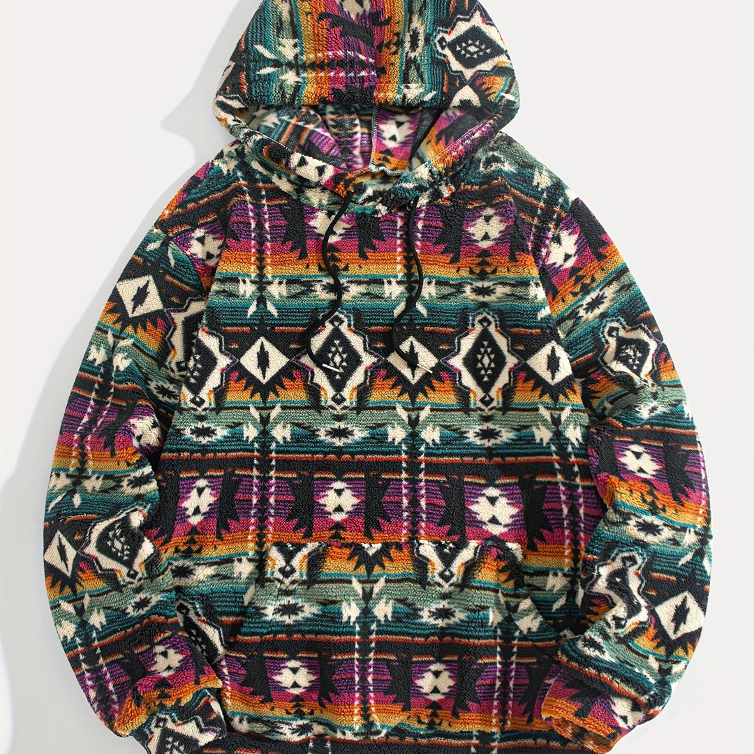 Wesley™ | Men's Aztec Pattern Plush Hoodie with Front Pocket