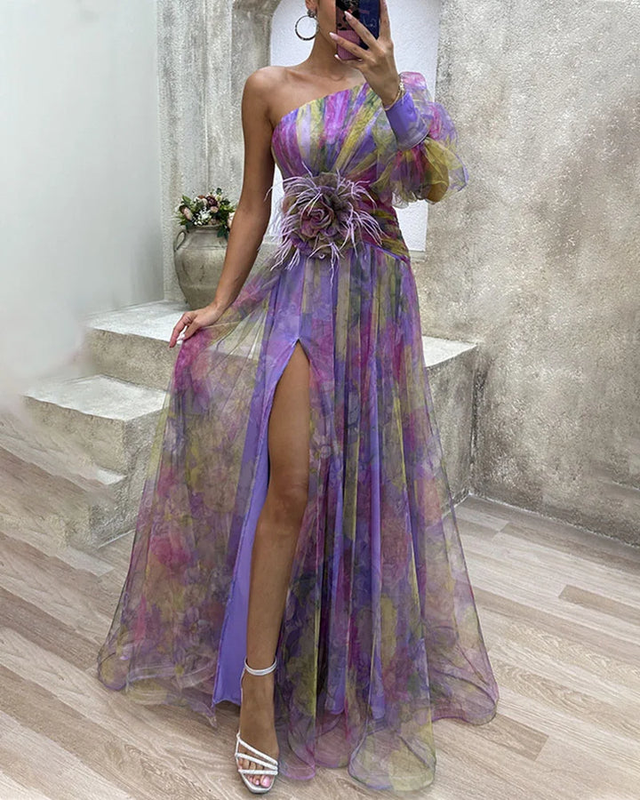 Orit™ | Asymmetric one-sleeve slit dress