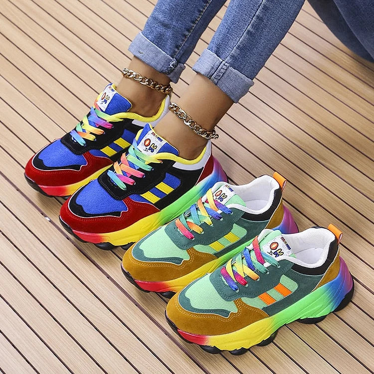 Fleurine™ | Women's Chunky Platform Sneakers with Rainbow Sole