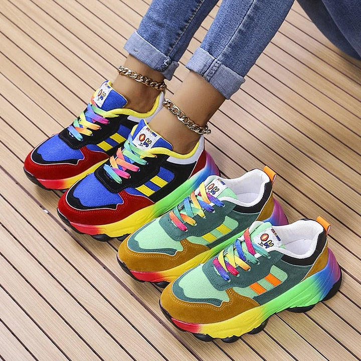 Fleurine™ | Women's Chunky Platform Sneakers with Rainbow Sole