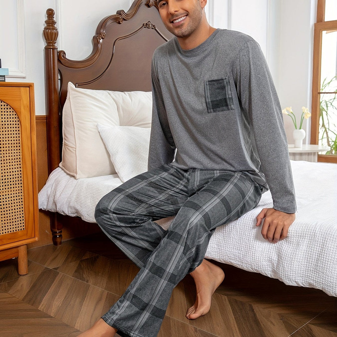Wade™ | Men's Lounge Set with Crew Neck Top and Plaid Pants