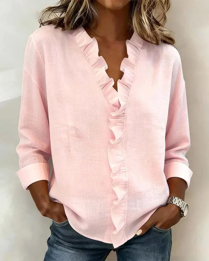 Indie™ | Blouse with Ruffles, V-Neck and Long Sleeves