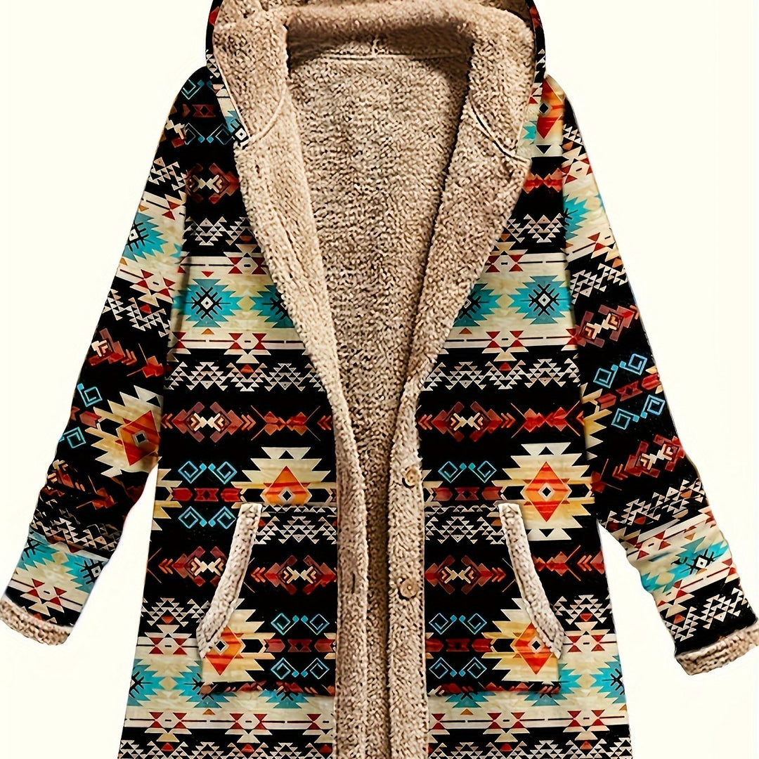 Anthea™ | Women's Southwestern Print Hooded Coat with Plush Lining