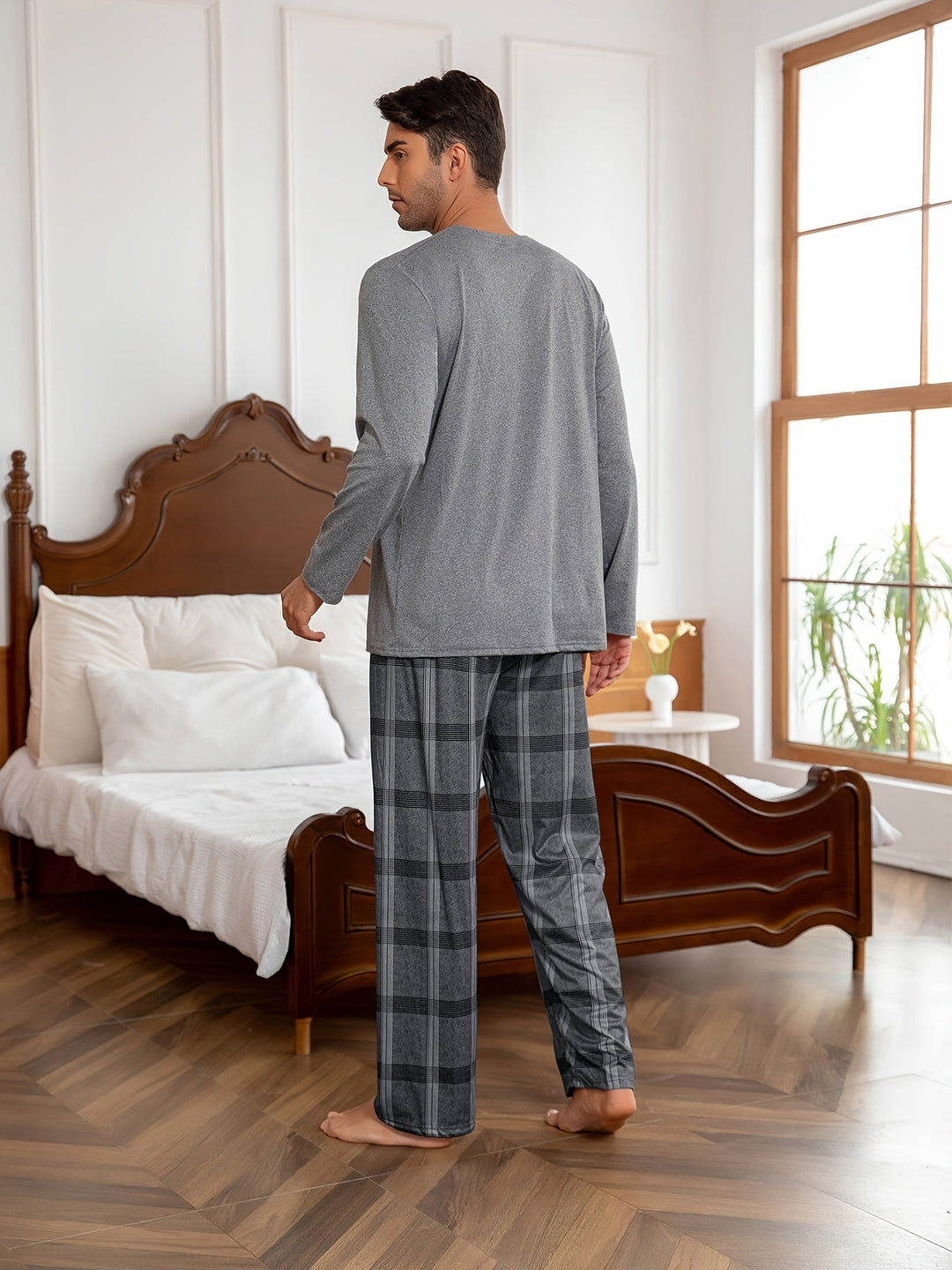 Wade™ | Men's Lounge Set with Crew Neck Top and Plaid Pants