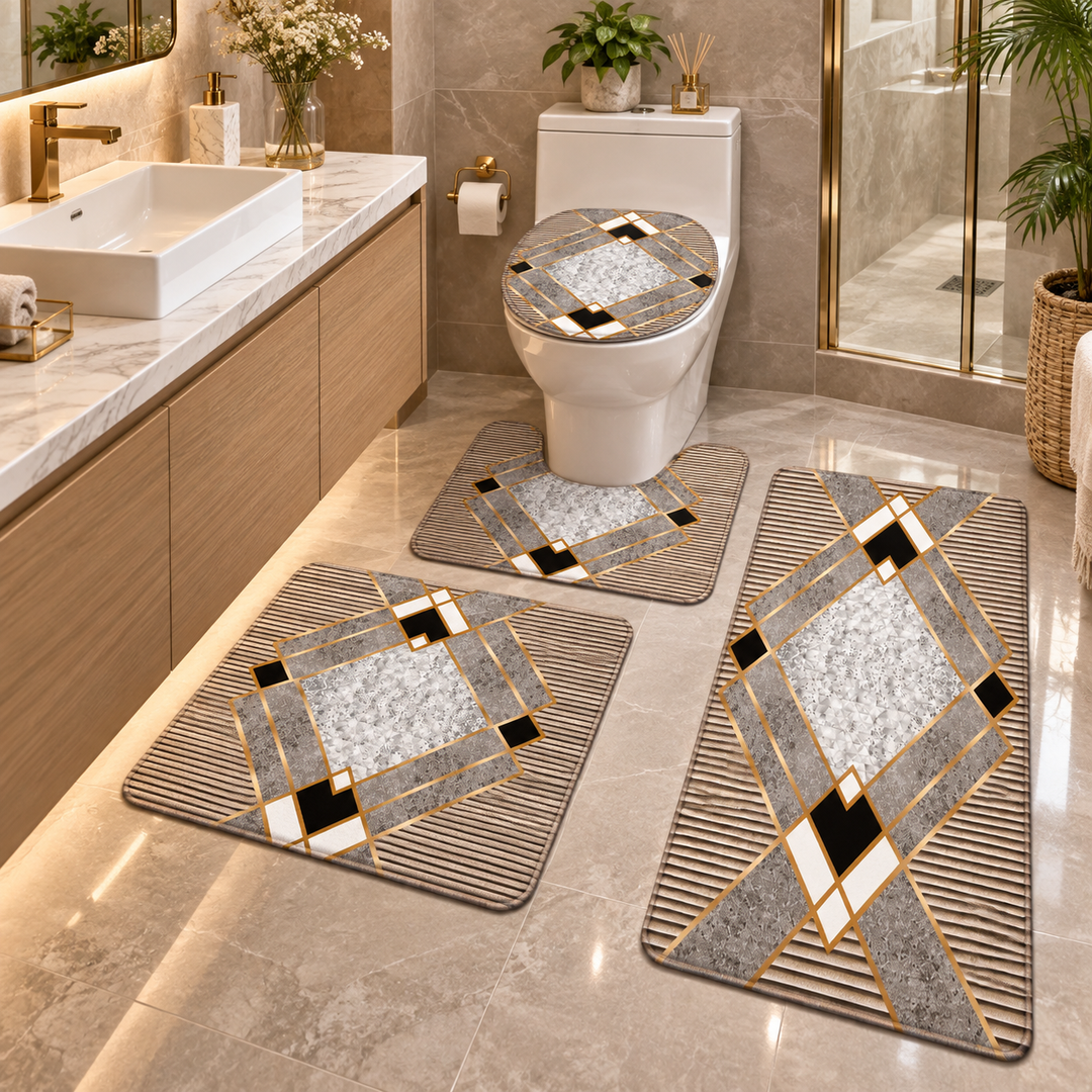 Nadege™ | Four-Piece Plush Bath Rug Set with Contour Mat and Lid Cover