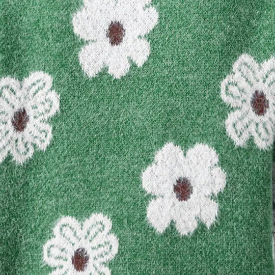 Dionysia™ | Women's Daisy Floral Half Zip Knit Sweater with Collar