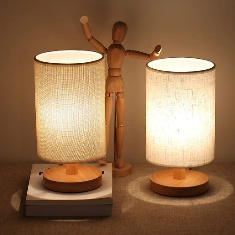 Scandinavian Wood Table Lamp with Linen Shade — view 1