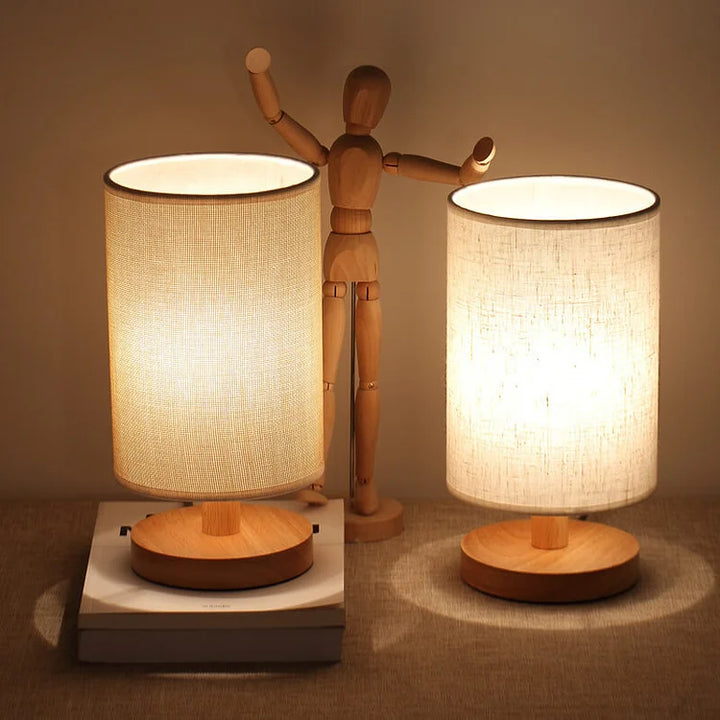 Scandinavian Wood Table Lamp with Linen Shade — view 1
