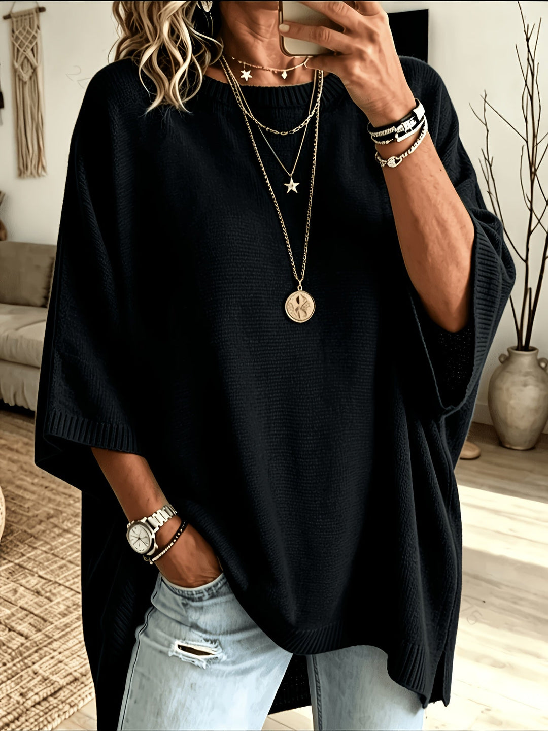 Arlene™ | Women's Relaxed Batwing Sweater with Side Slits