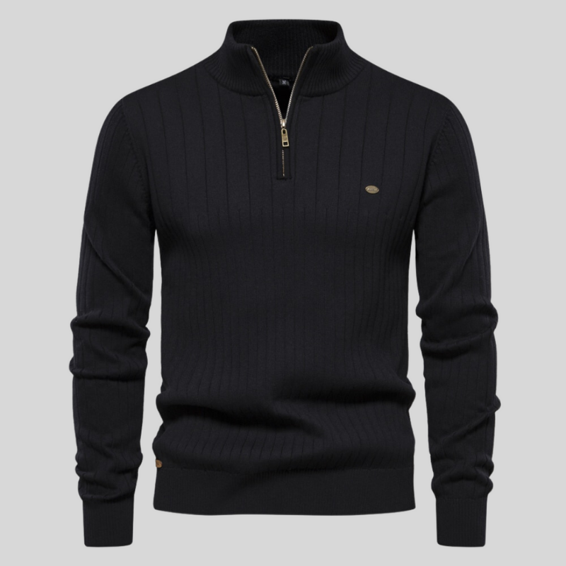 Ivo™ | Men's Ribbed Half-Zip Sweater with Stand Collar