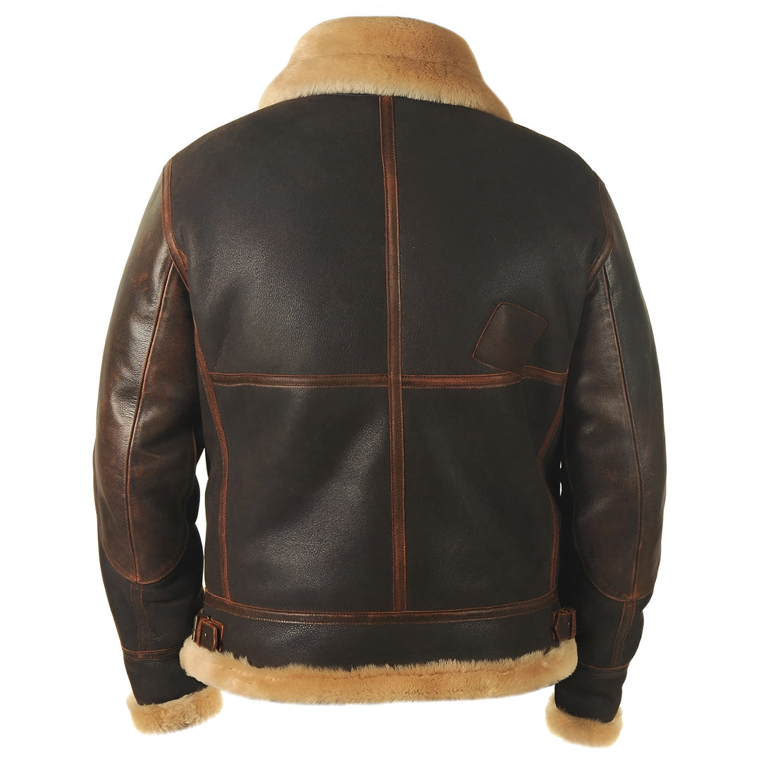 Leather Aviator Jacket with Shearling Collar in Dark Brown