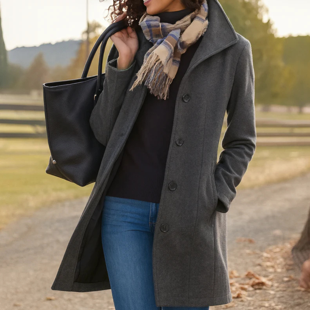 Liselotte™ | Women's Long Single Breasted Winter Coat with Notch Collar