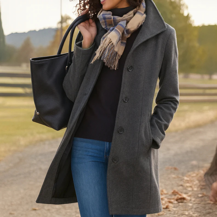 Liselotte™ | Women's Long Single Breasted Winter Coat with Notch Collar