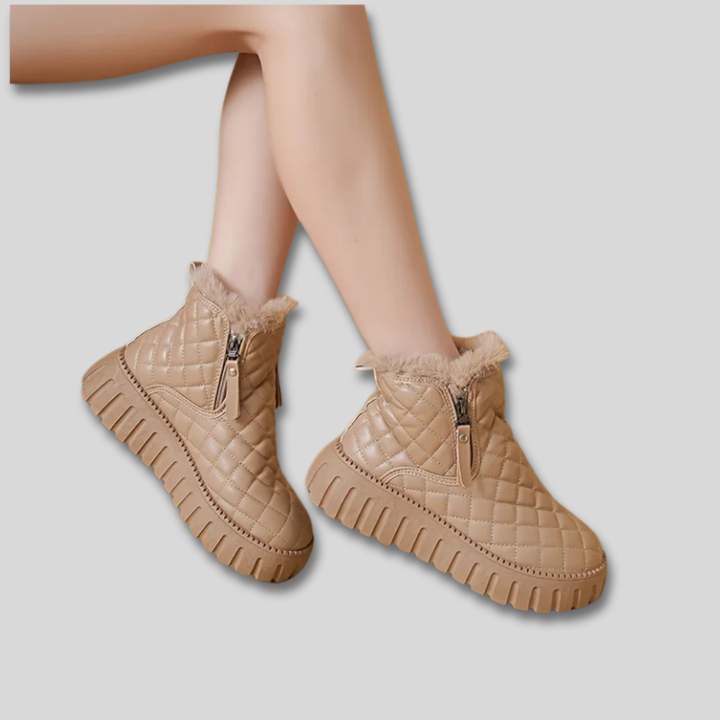 Fabienne™ | Women's Quilted Platform Winter Boots with Plush Collar