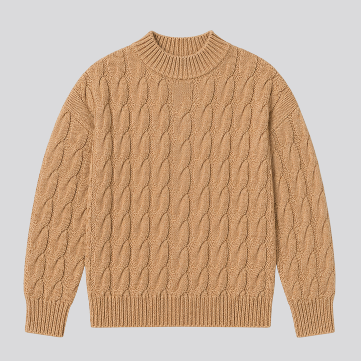 Lucasta™ | Merino Wool Cable Knit Sweater with Ribbed Cuffs and Hem
