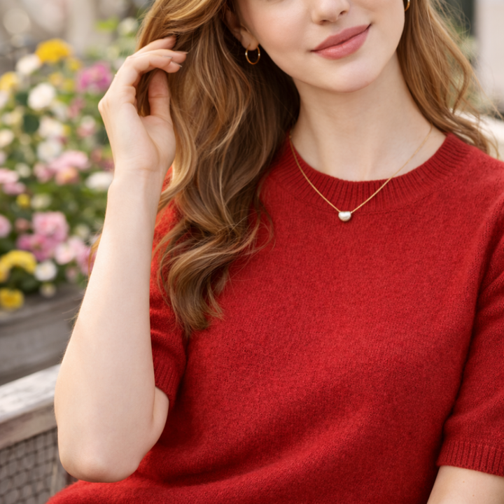 Genevra™ | Merino Wool Short Sleeve T-Shirt, Red