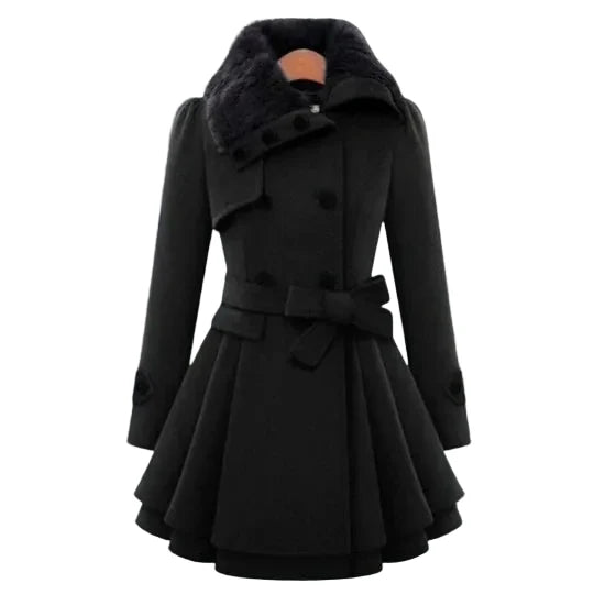 Celestine™ | Women's Faux Fur Collar Fit and Flare Belted Coat