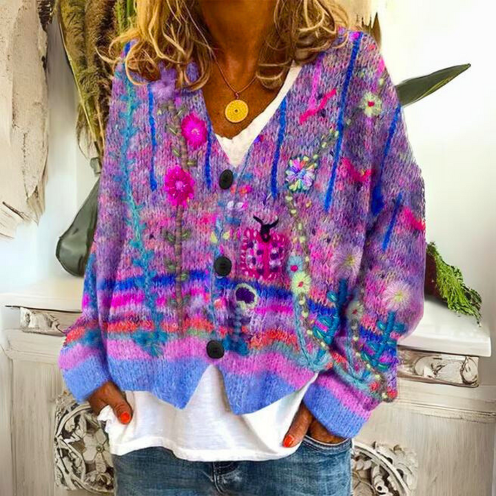 Ombeline™ | Women's Colorful Patterned Knit Button Cardigan
