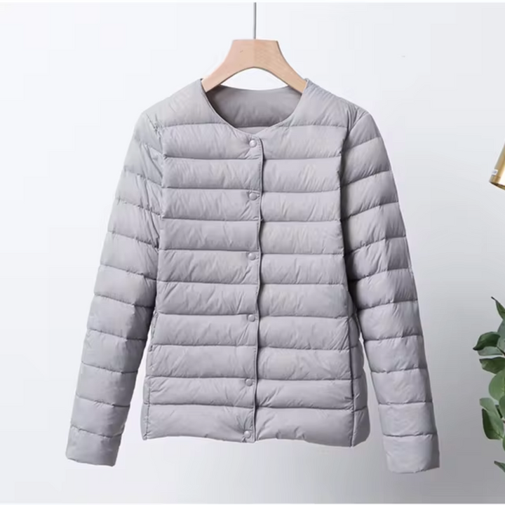 Ilse™ | Women's Collarless Quilted Down Jacket with Button Front