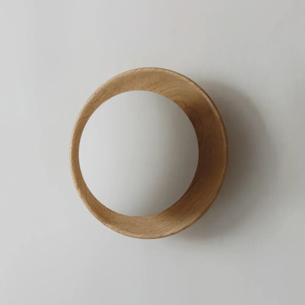 LED Natural Wood Wall Light with Globe Shade — view 5