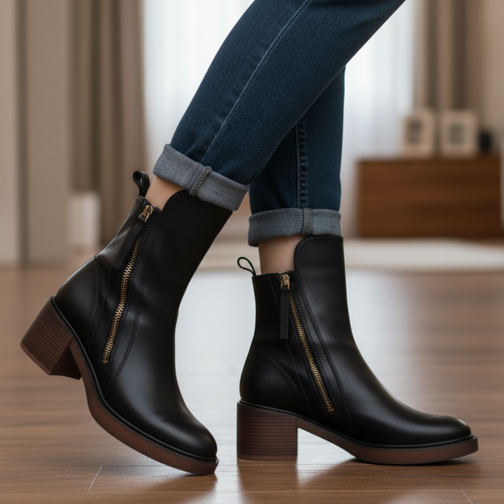 Marcel™ | Black Leather Ankle Boots with Comfortable Heel