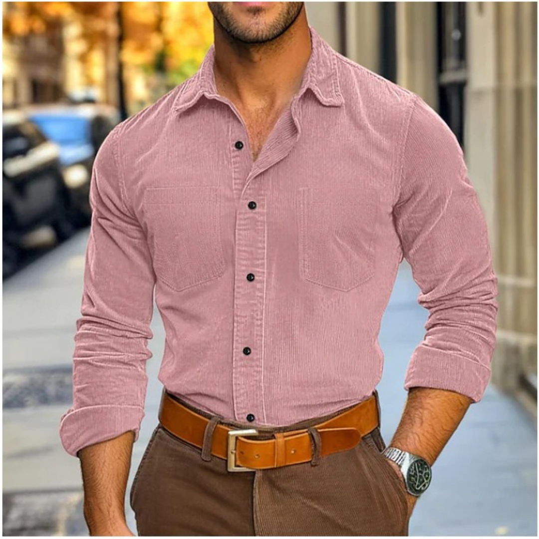 Sutton™ | Men's Wale-Texture Button-Up Shirt with Chest Pockets