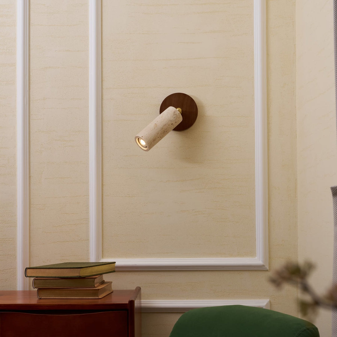 LED Travertine and Wood Wall Light — view 5