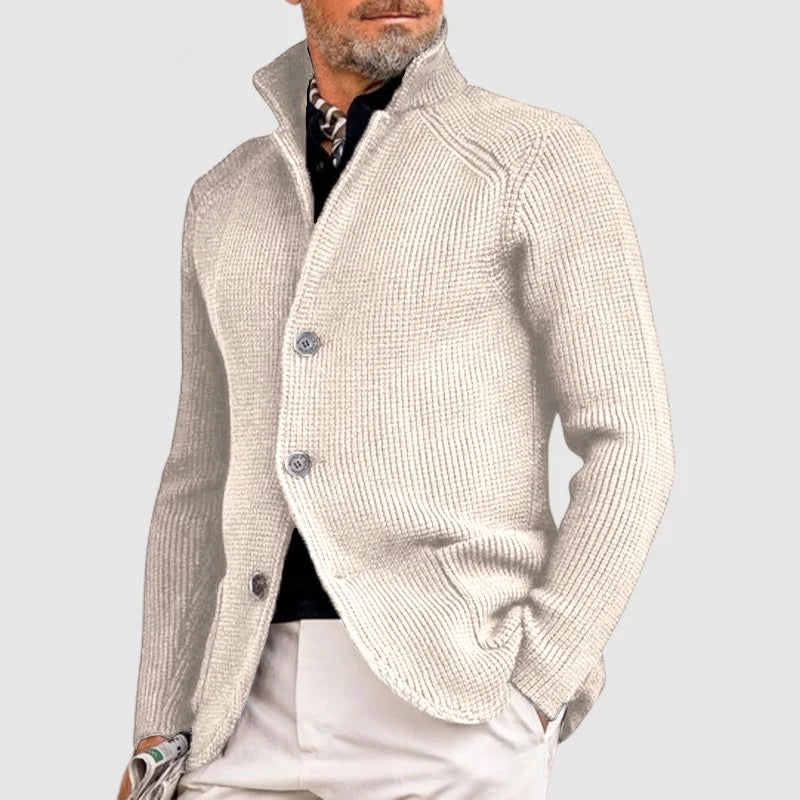 Aurelio™ | Men's Waffle Knit Cardigan with Stand Collar