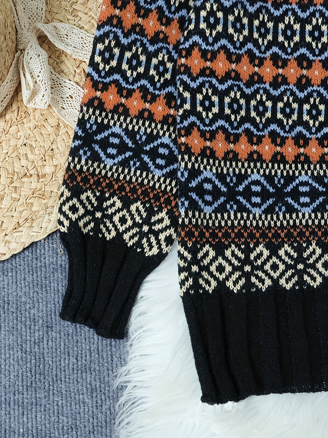 Ianthe™ | Women's Vintage Jacquard Knit Sweater with Mock Neck