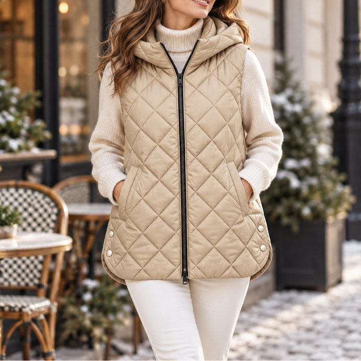 Micheline™ | Women's Long Quilted Hooded Vest with Zip Front