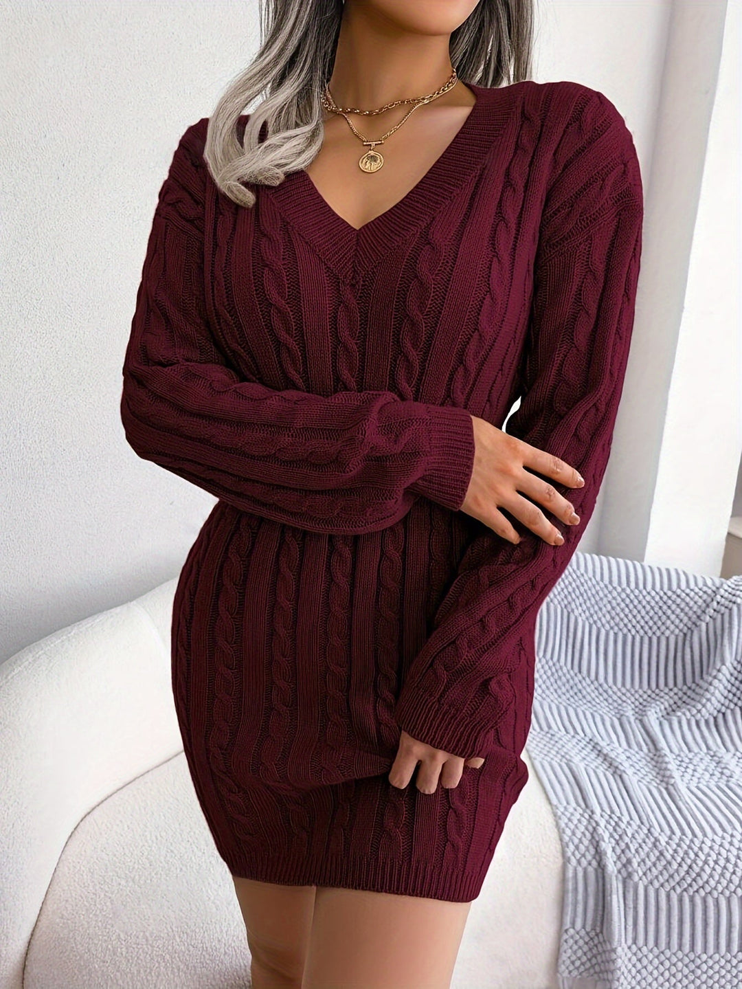 Emmeline™ | Women's Cable-Knit Peplum Sweater Dress