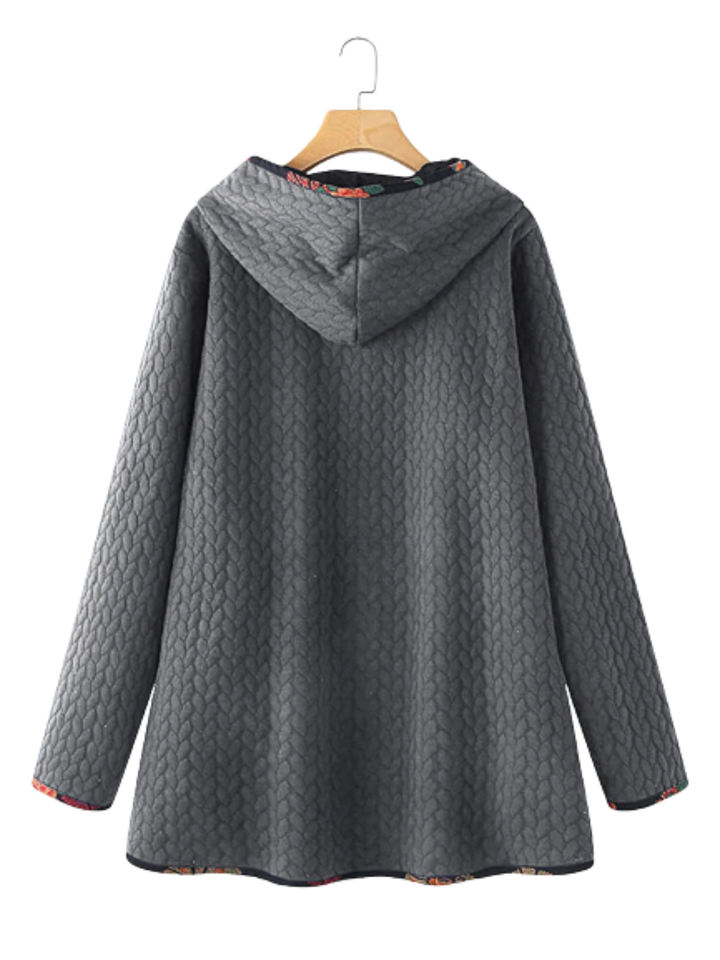 Ebba™ | Women's Hooded Quilted Longline Coat with Printed Trim