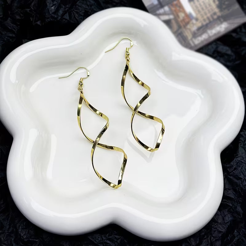Spiral Hanging Earrings | Gold