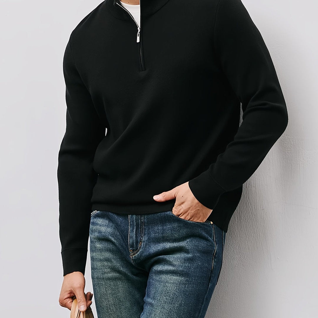 Thaddeus™ | Men's Quarter Zip Sweater with Stand Collar