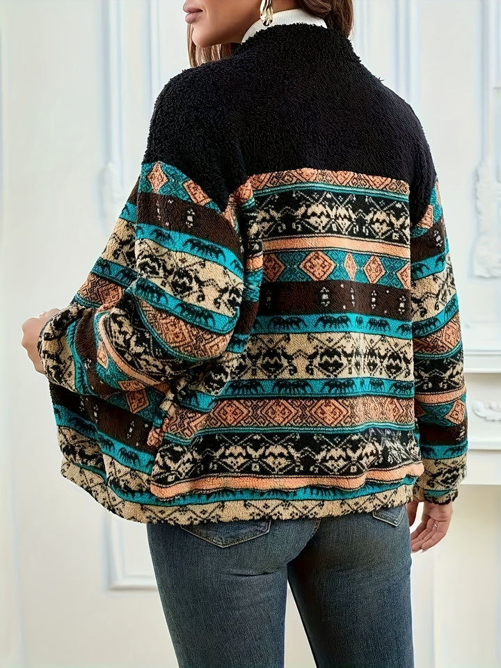 Eulalia™ | Women's Southwestern Print Zip Jacket with Stand Collar