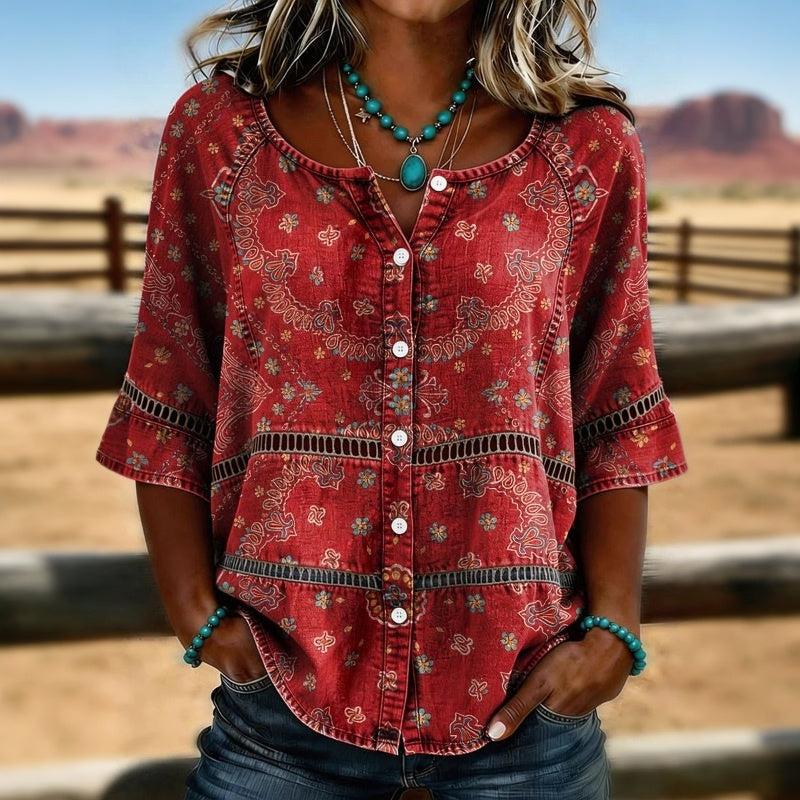 Lena™ | Vintage Blouse with Ethnic Print