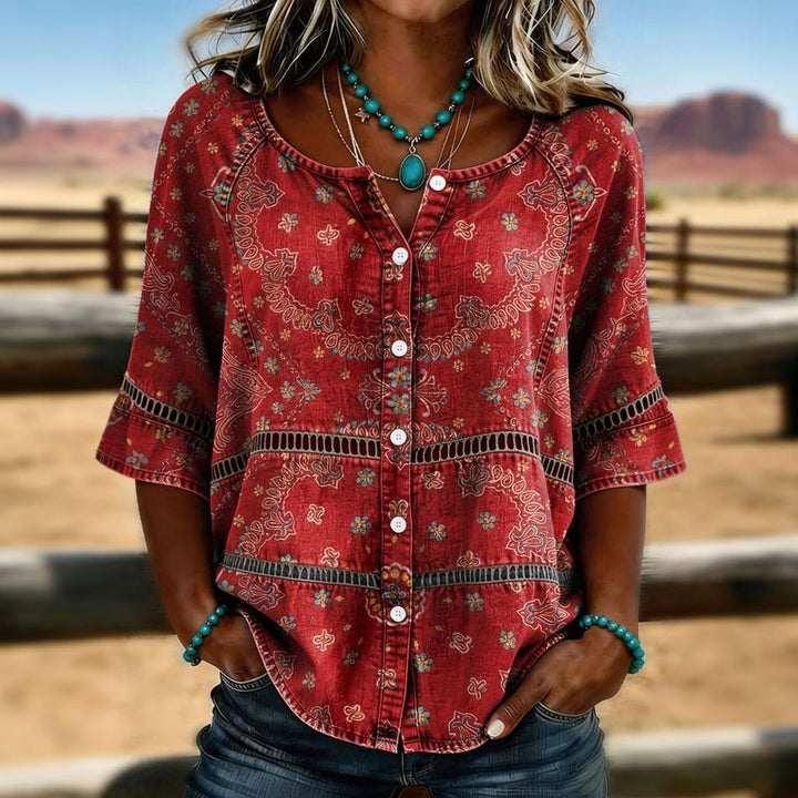 Lena™ | Vintage Blouse with Ethnic Print