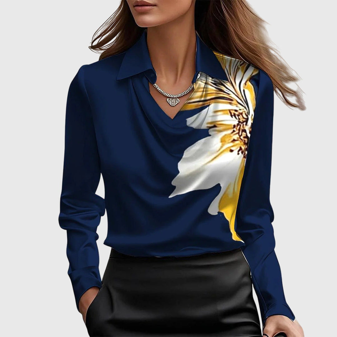 Leocadia™ | Women's Draped Cowl Neck Long Sleeve Blouse
