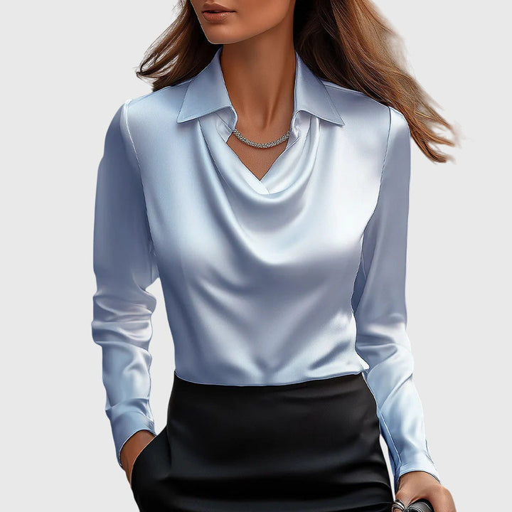 Leocadia™ | Women's Draped Cowl Neck Long Sleeve Blouse