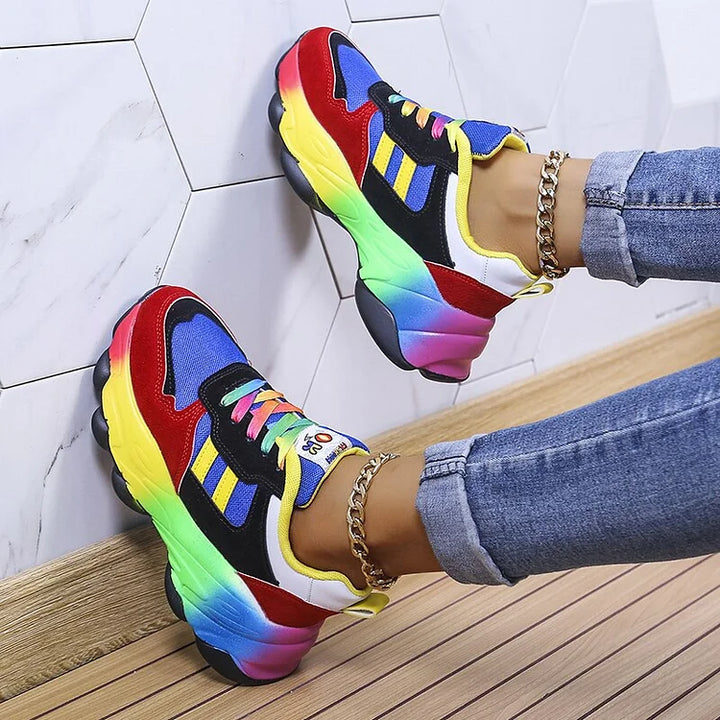 Fleurine™ | Women's Chunky Platform Sneakers with Rainbow Sole