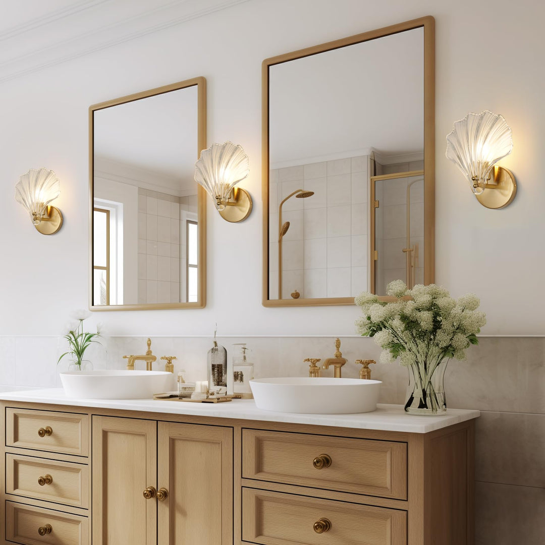Brass and Glass Seashell Wall Light — view 2
