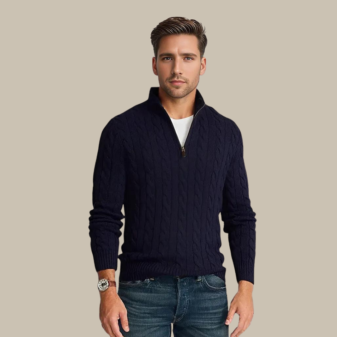 Graham™ | Men's Cable Knit Quarter-Zip Sweater with Mock Collar