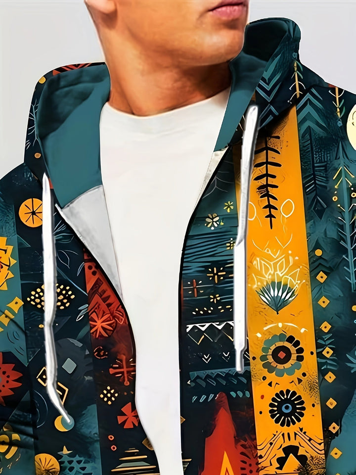 Lucian™ | Men's Artistic Print Hooded Jacket with Full Zip