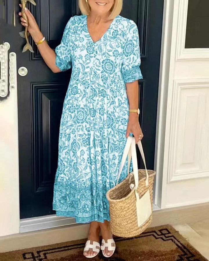 Manoli™ | Elegant Floral Dress with V-Neck