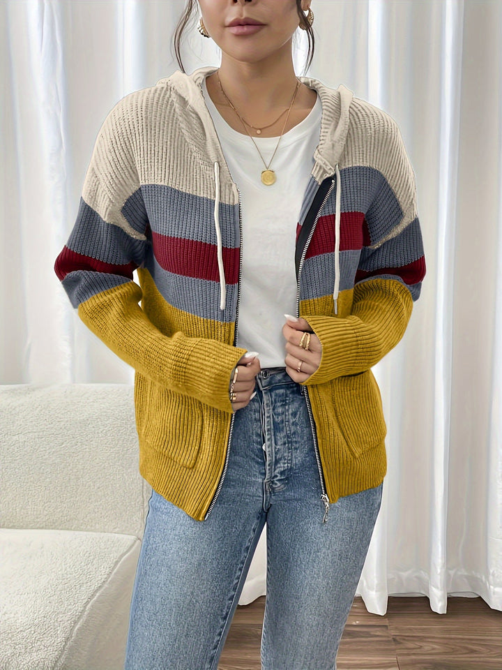 Susannah™ | Women's Colour Block Hooded Zip Cardigan with Pockets